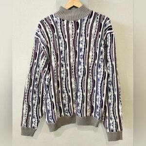 Vintage 90s Y2k Barcode Brand Coogi Inspo Textured Knit Purple Sweater